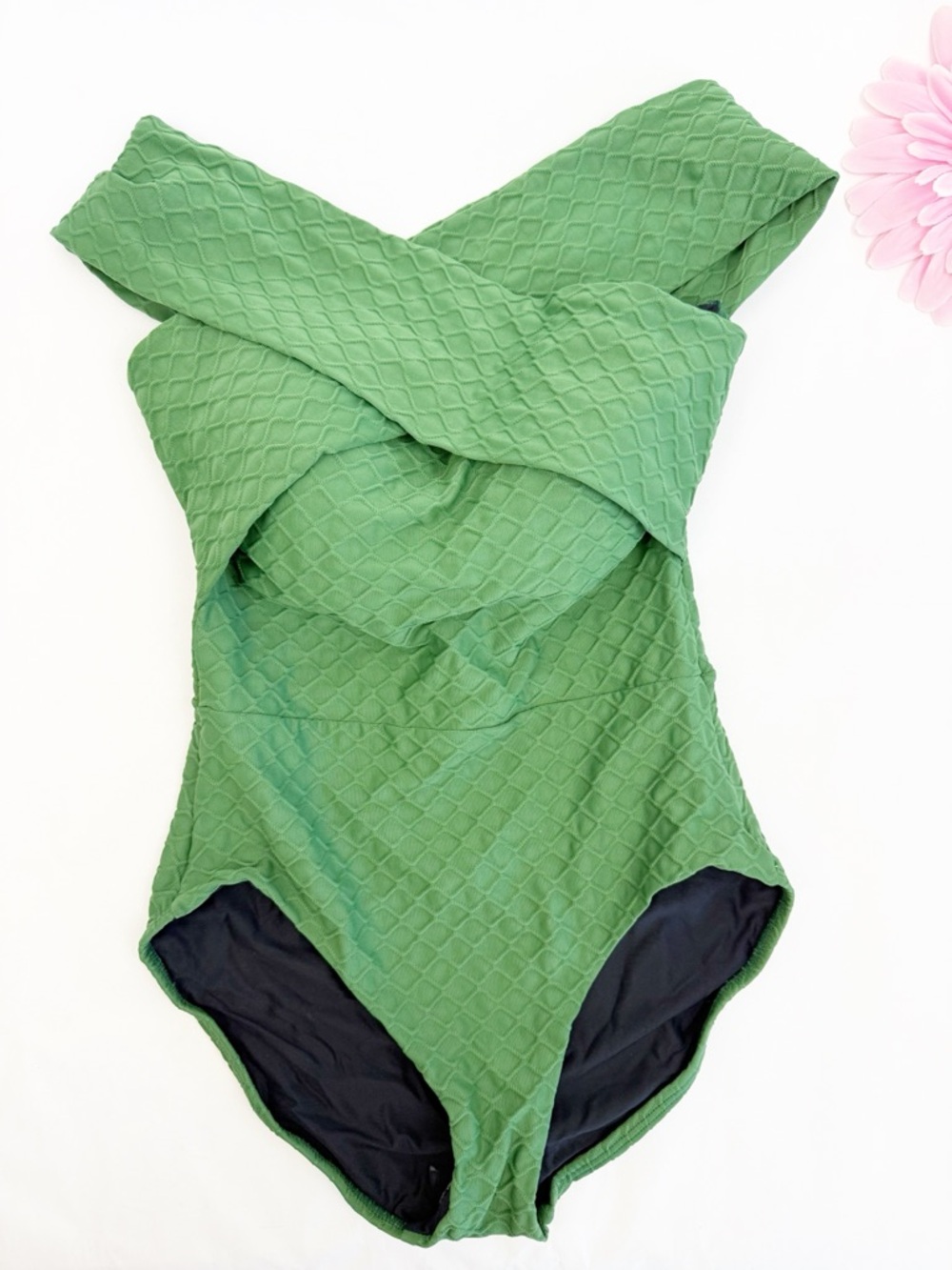Hermoza Juliana Off-Shoulder One-Piece Swimsuit Kelly Green Swim Bathing Suit - Picture 2 of 8
